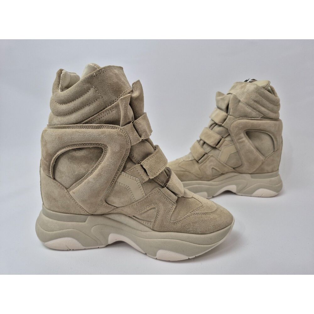 Isabel Marant Women's Beige Suede Balskee Hidden Wedge High Top Sneaker Size 41 - Picture 3 of 7